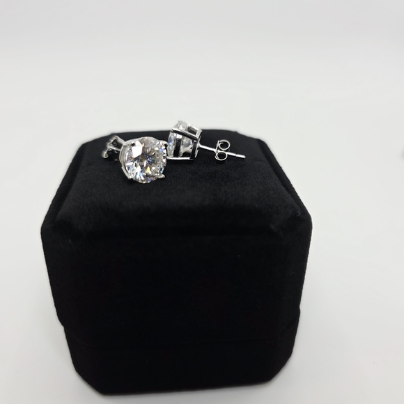 6ct.tw Moissanite 4 Prong Silver Earrings - Picture 4 of 13
